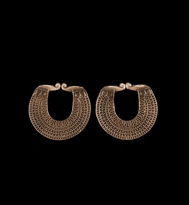 Tribal Spade Annealed Copper Plug Hoops