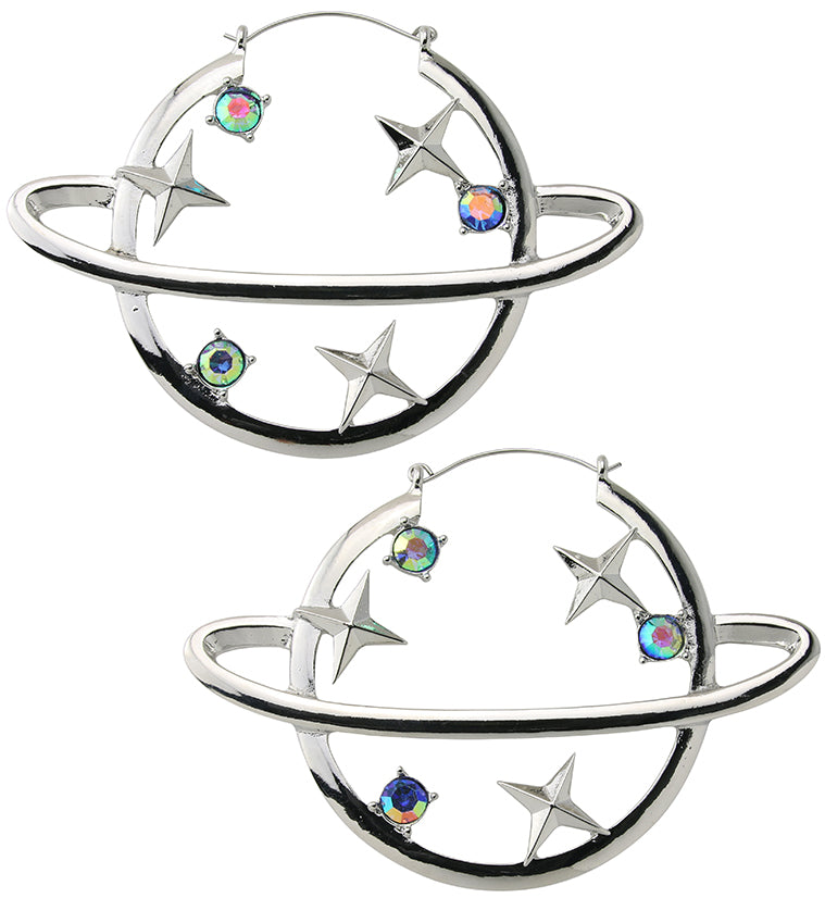 Cosmic Planet Blue Aurora CZ Plug Hoops