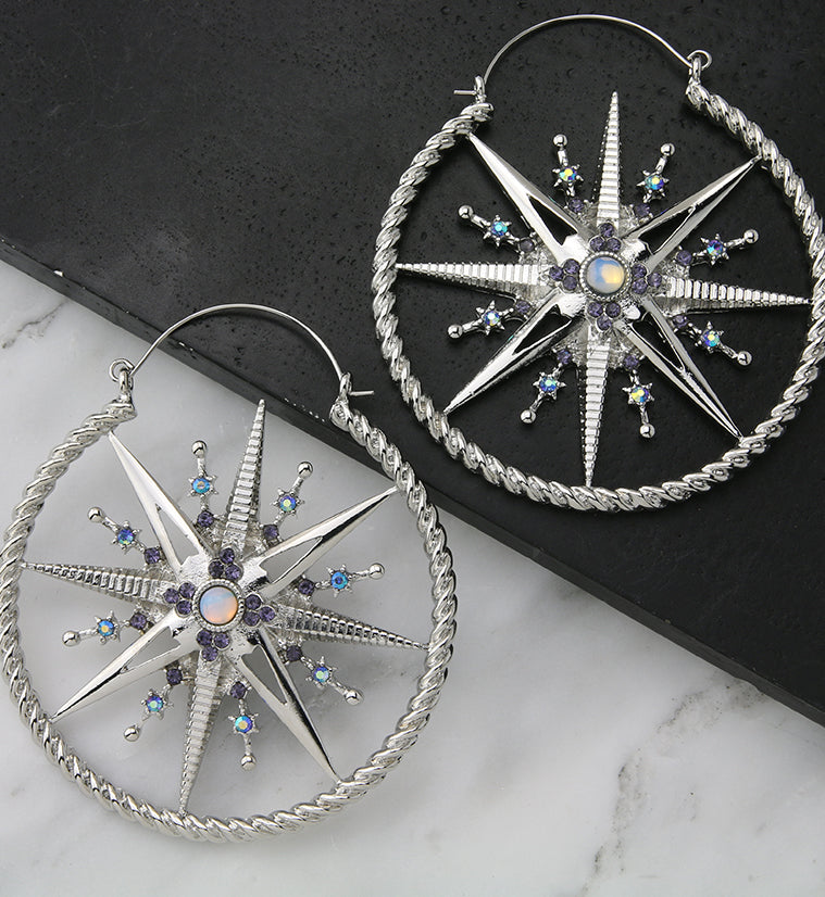 Cosmic Star White Opalite Plug Hoops
