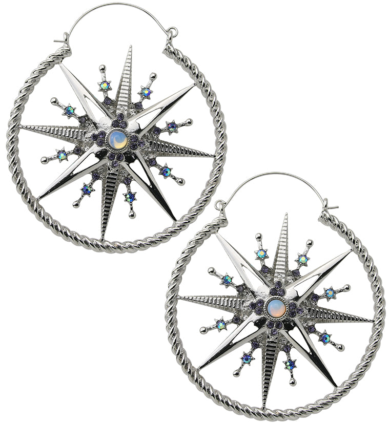 Cosmic Star White Opalite Plug Hoops