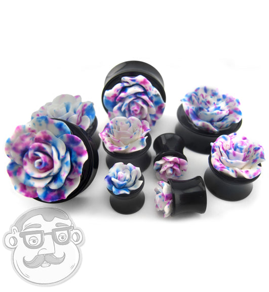 Cotton Candy Rosebud Black Acrylic Plugs