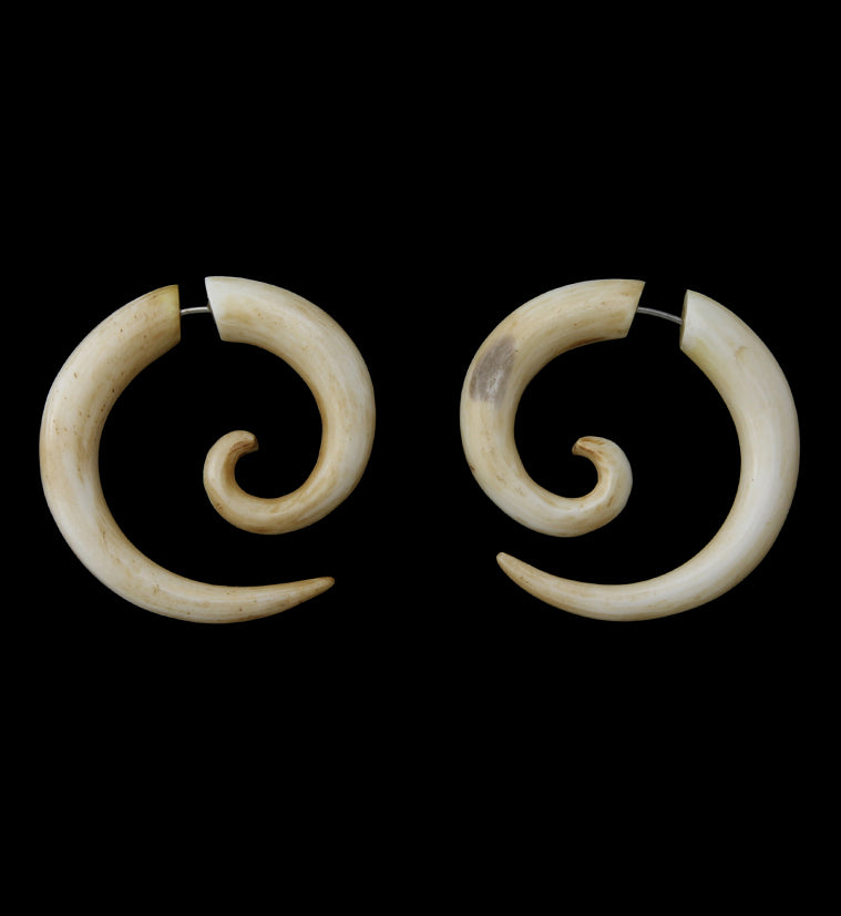 Cow Bone Fake Gauge Spiral Tribal Earrings