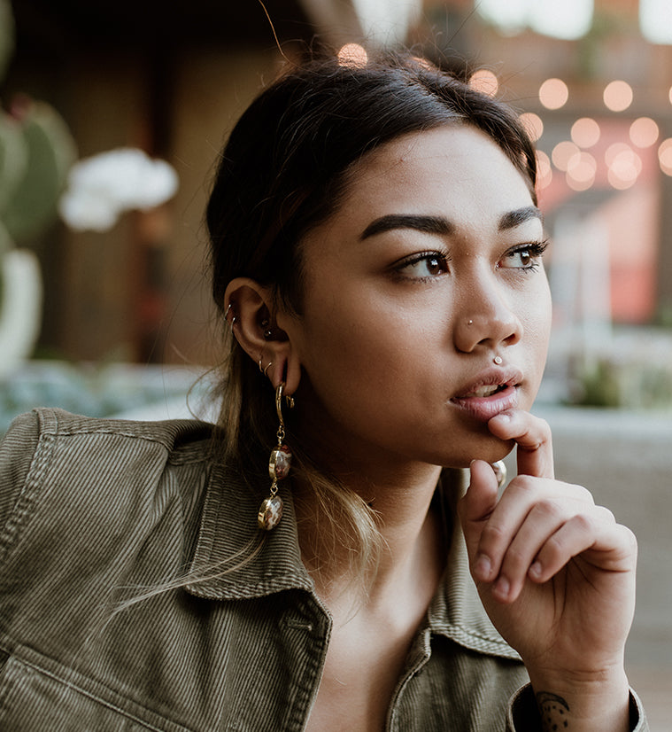 Double Crazy Lace Agate Stone Hanging Ear Weights