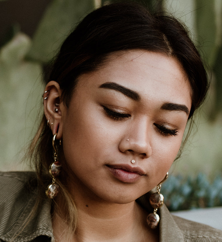Double Crazy Lace Agate Stone Hanging Ear Weights