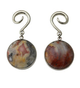 Grand Crazy Lace Agate Stone Silver Brass Hanging Ear Weights