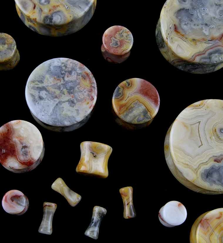 Crazy Lace Agate Stone Plugs