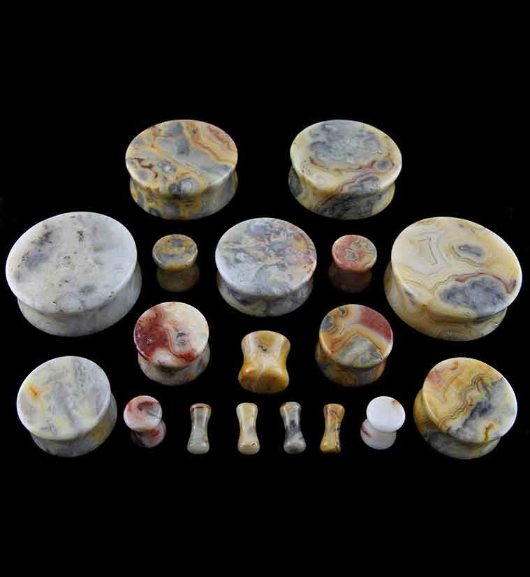 Crazy Lace Agate Stone Plugs