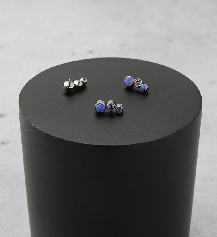 Crescendo Amethyst CZ and Purple Opalite Internally Threaded Titanium Top