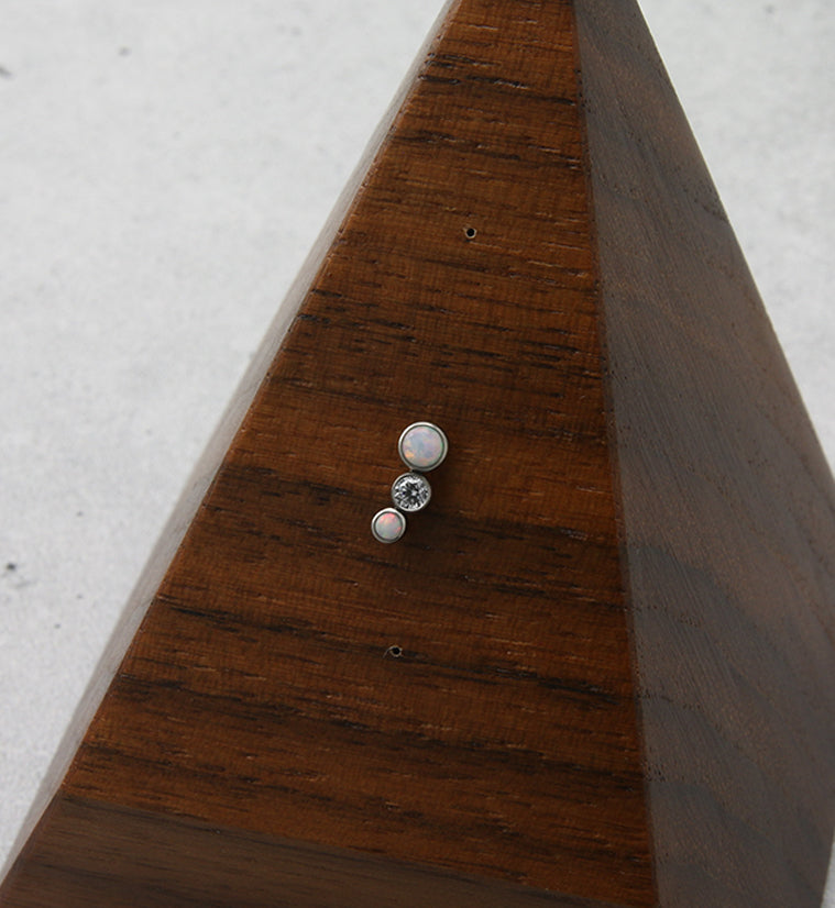 Crescendo CZ and White Opalite Threadless Titanium Top