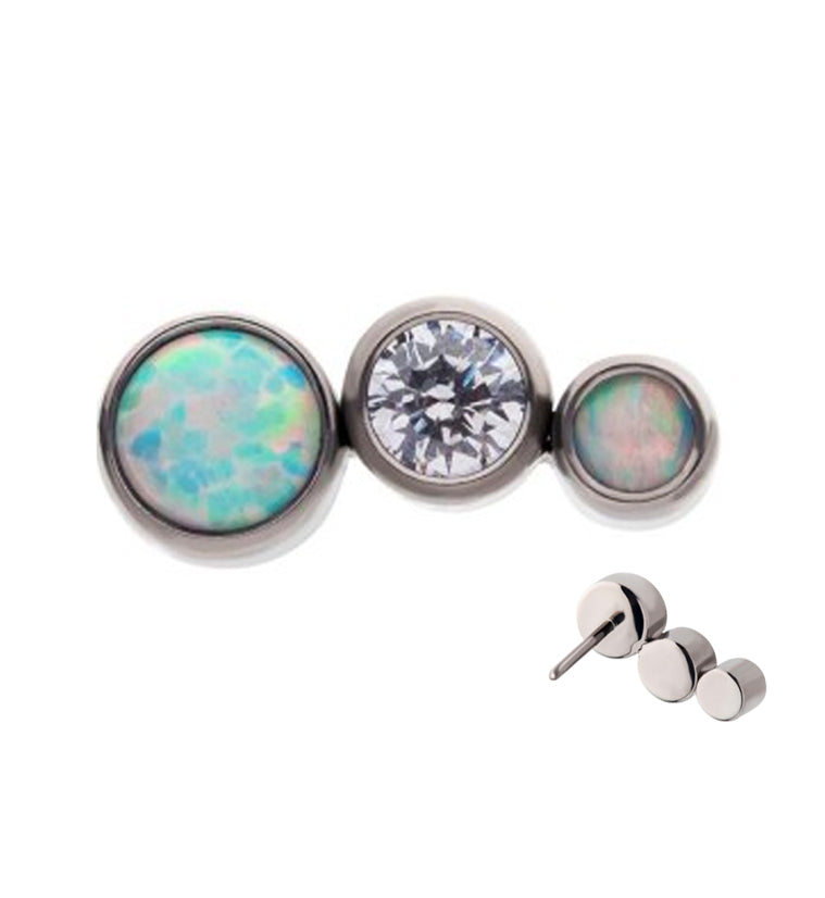 Crescendo CZ and White Opalite Threadless Titanium Top