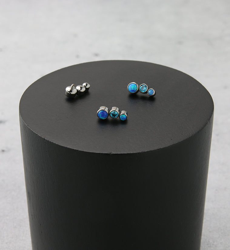 Crescendo Topaz CZ and Blue Opalite Internally Threaded Titanium Top