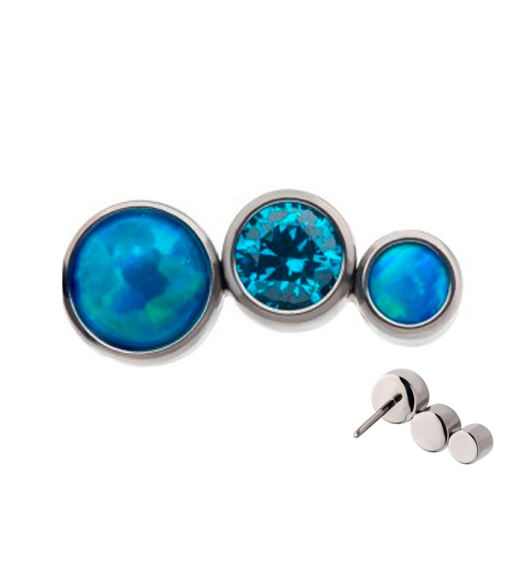 Crescendo Topaz CZ and Blue Opalite Threadless Titanium Top