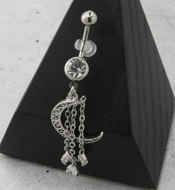 Crescent Dangle Chain CZ Belly Button Ring
