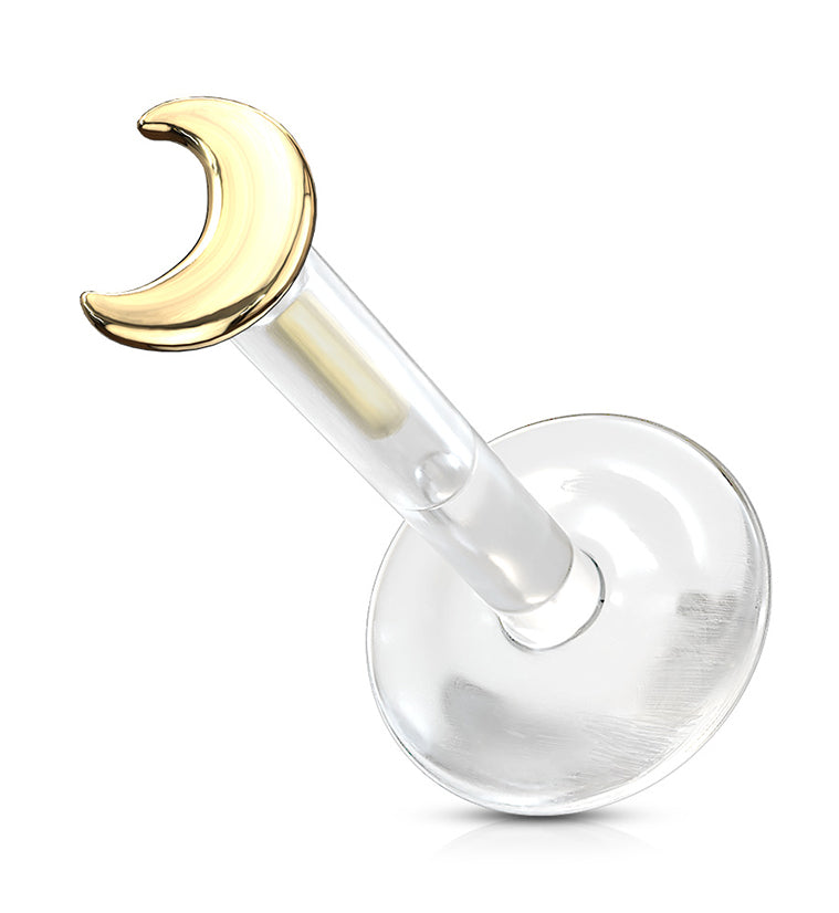 16G Gold Crescent Moon 14kt Bioflex Labret Post