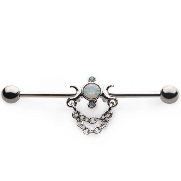 Crescent Moon & Opalite Chained Industrial Barbell