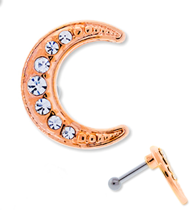 16G Rose Gold Crescent Moon CZ Cartilage Barbell