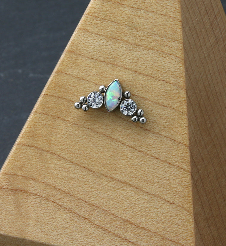 Crest White Opalite Clear CZ Threadless Titanium Top