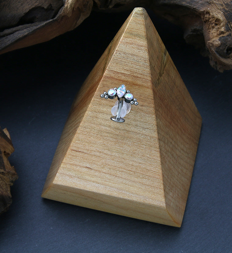 Crest Rainbow Aurora CZ Titanium Threadless Floating Belly Button Ring (Convex Disk)