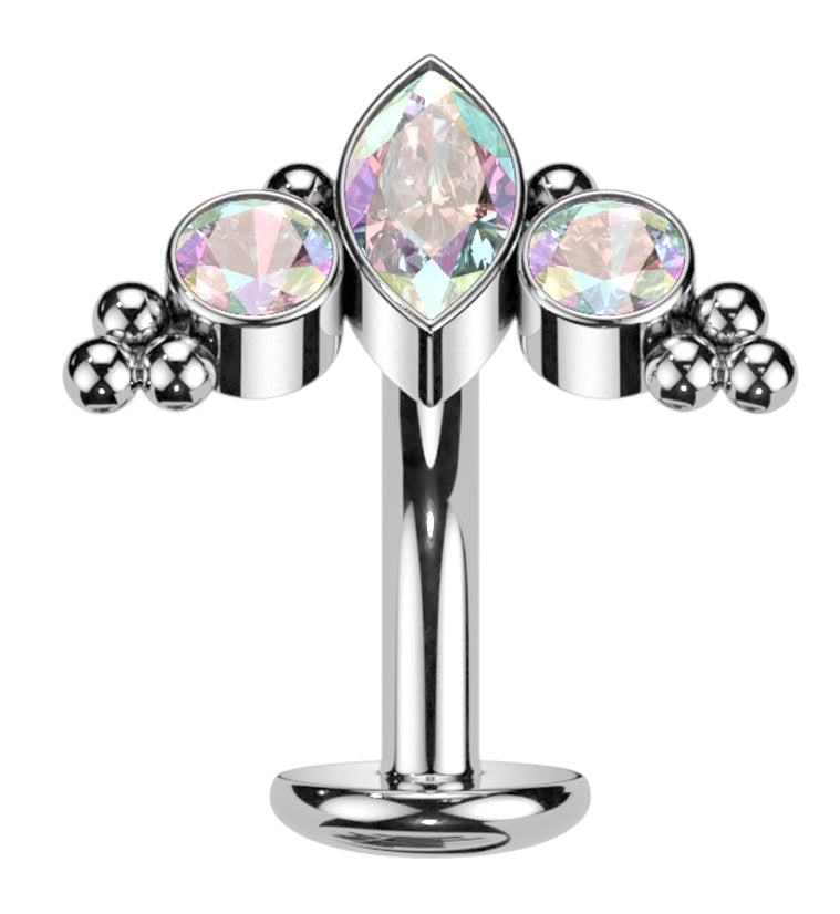 Crest Rainbow Aurora CZ Titanium Threadless Floating Belly Button Ring (Convex Disk)
