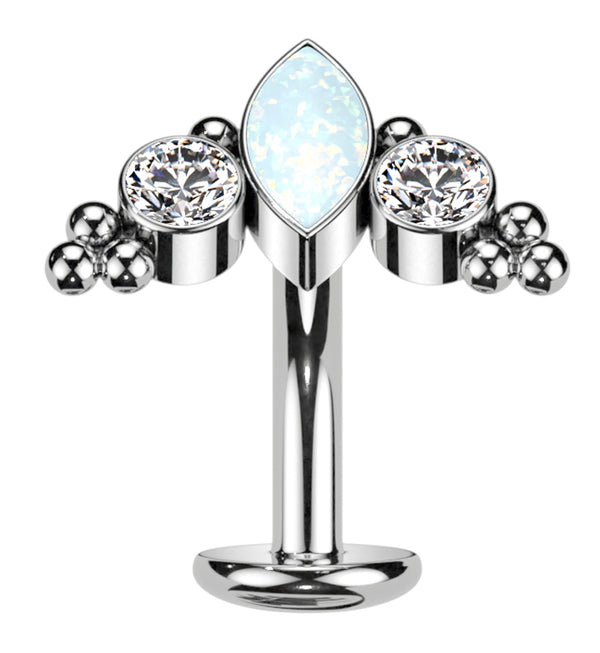 Crest White Opalite Clear CZ Titanium Threadless Floating Belly Button Ring (Convex Disk)