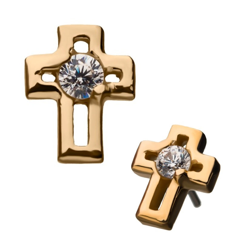 14kt Cross CZ Threadless Top