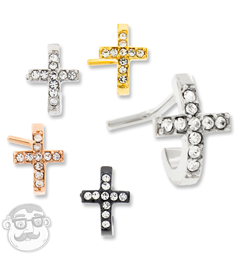 18G PVD Gold CZ Cross Nose Curve Ring