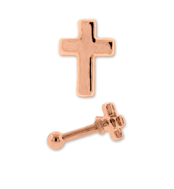 Rose Gold PVD Cross Stainless Steel Tragus / Cartilage Barbell