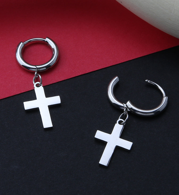 Cross Stainless Steel Hinged Earrings