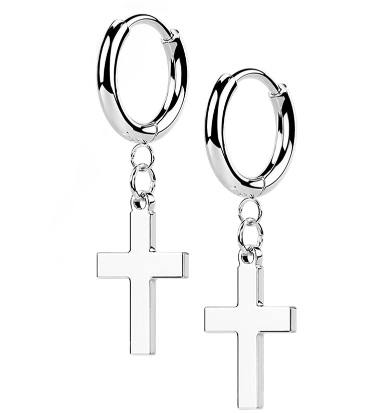 Cross Stainless Steel Hinged Earrings