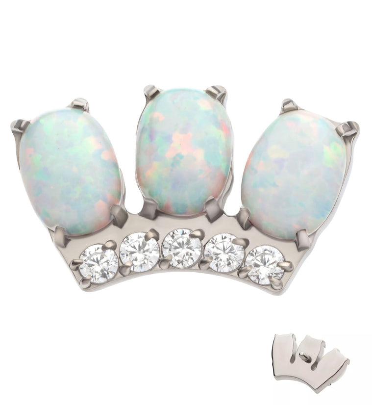 Crown White Opalite Clear CZ Titanium Internally Threaded Top