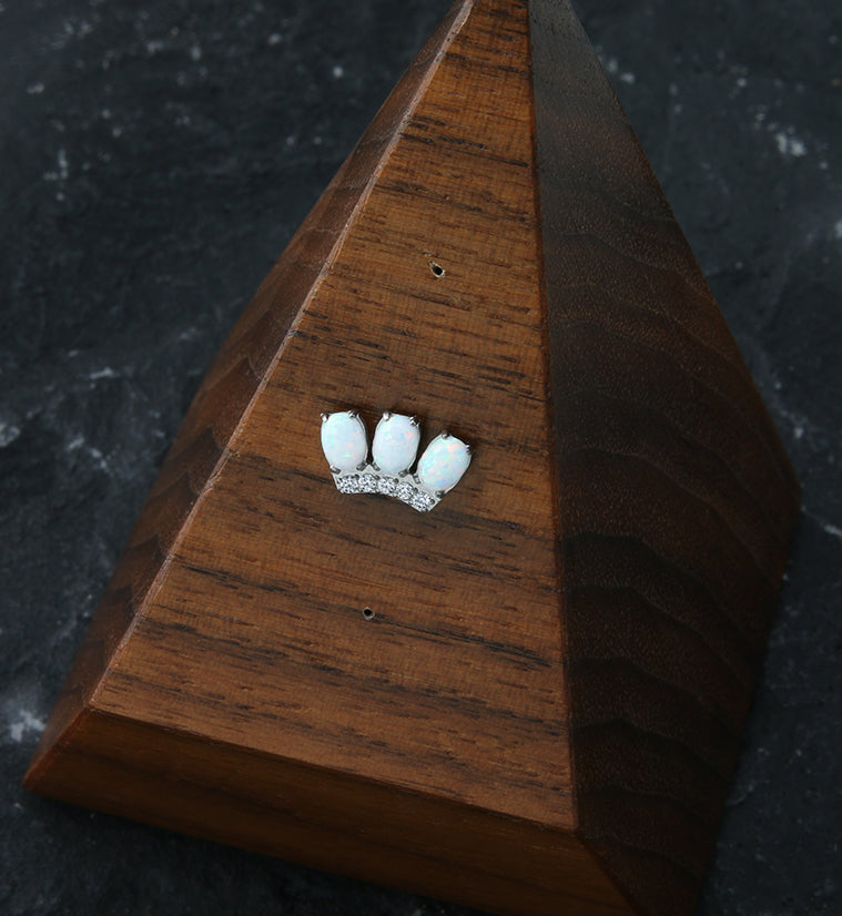 Crown White Opalite Clear CZ Titanium Threadless Top