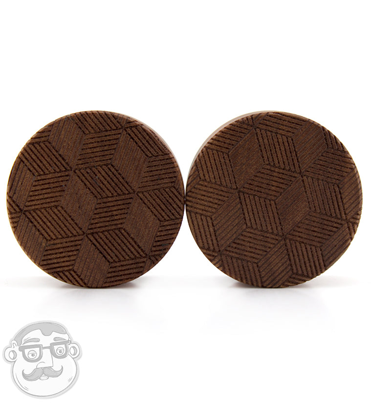 Geo Cube Engraved Saba Wood Plugs