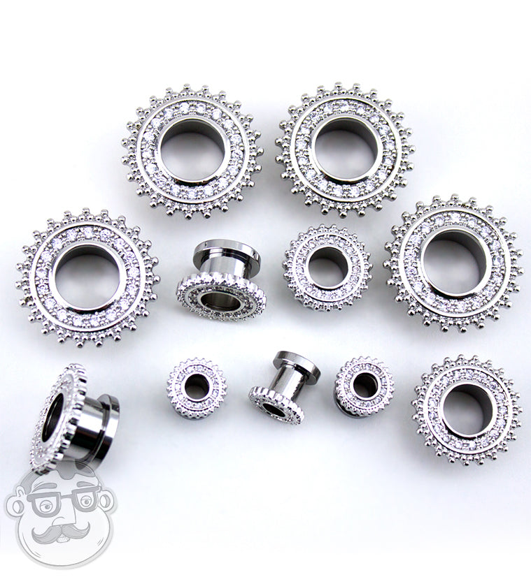 Stainless Steel CZ Beaded Shield Tunnels (2 Gauge - 5/8 ...