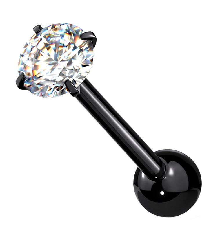 Black PVD CZ Prong Set Stainless Steel Barbell