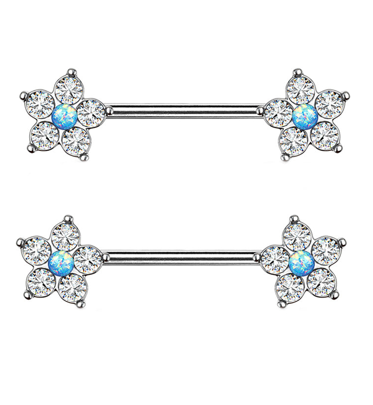 14G Blue Opalite & CZ Nipple Ring Barbell