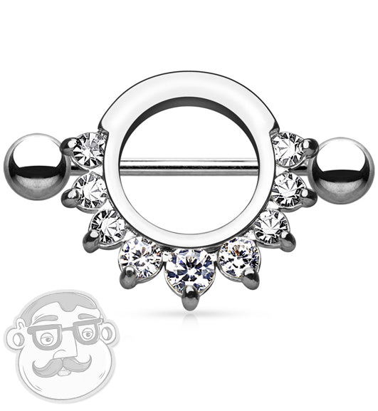 Silver CZ Circular Nipple Ring Shield