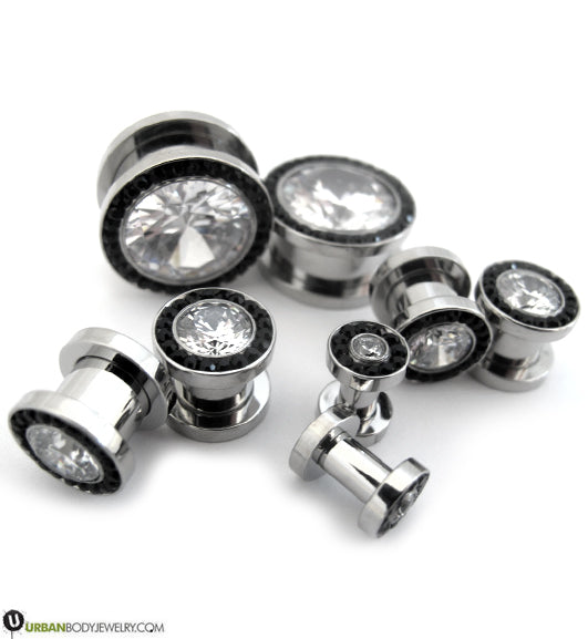 Black & Clear CZ Diamond Stainless Steel Plugs