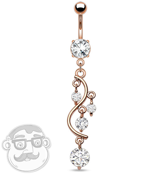14G CZ Dangle Vine Rose Gold Belly Button Ring