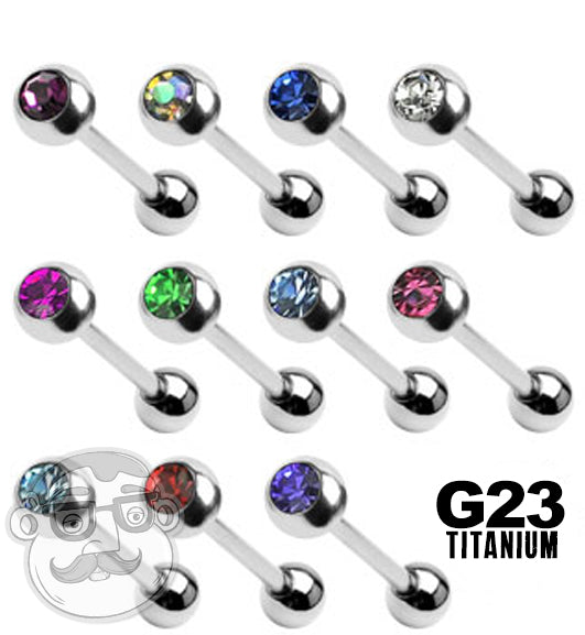 Titanium CZ Gem Top Tongue Ring