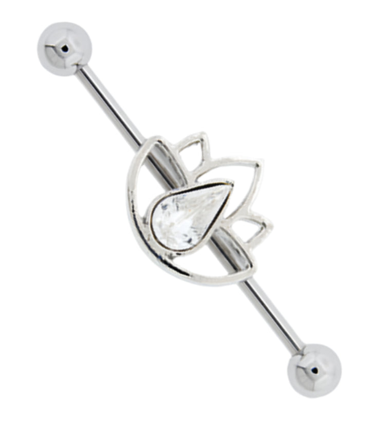 Lotus CZ Stainless Steel Industrial Barbell