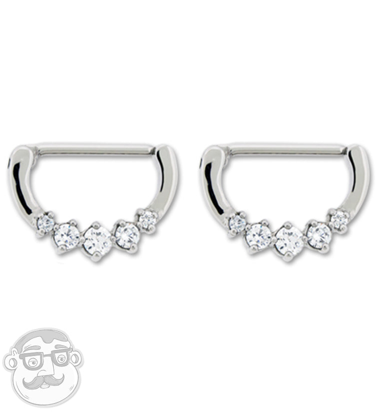 14G Stainless Steel CZ Nipple Clicker Ring