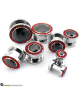 Black & Red CZ Diamond Stainless Steel Plugs
