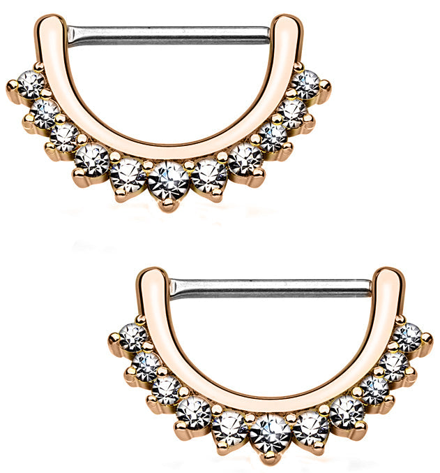 14G Silver Cubic Zirconia Rim Brass Nipple Clicker Ring