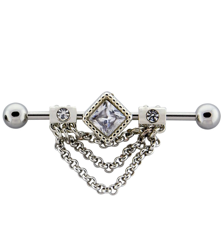 Gem Square Chained Stainless Steel Industrial Barbell ...