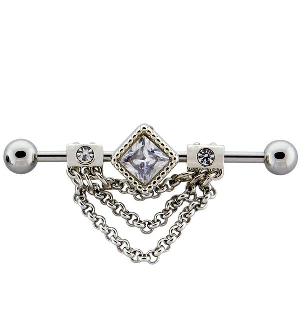 Gem Square Chained Stainless Steel Industrial Barbell