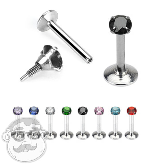 16G Pronged CZ Stainless Steel Labret Ring