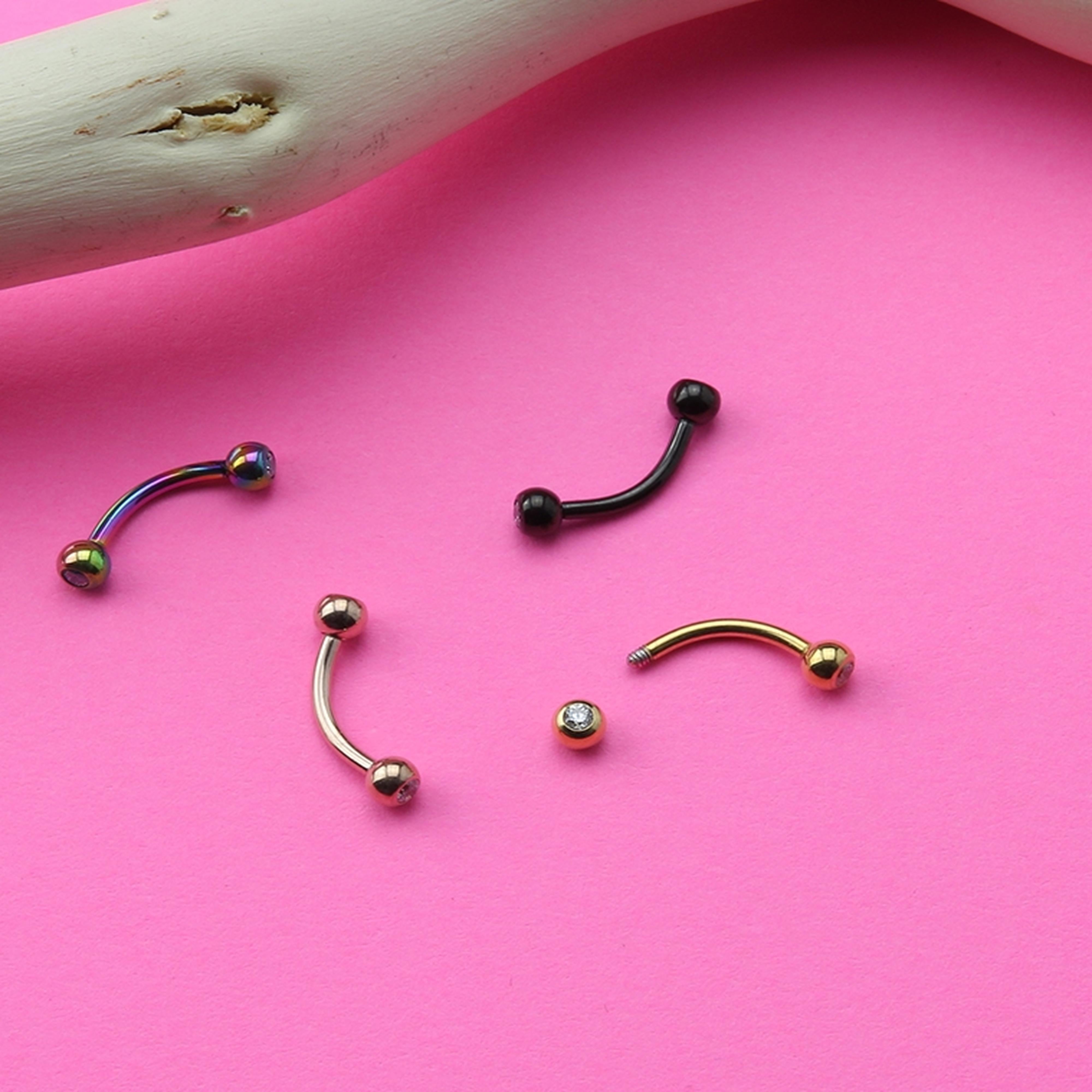 16G Black PVD Titanium Double CZ Curved Barbell (External Threading)