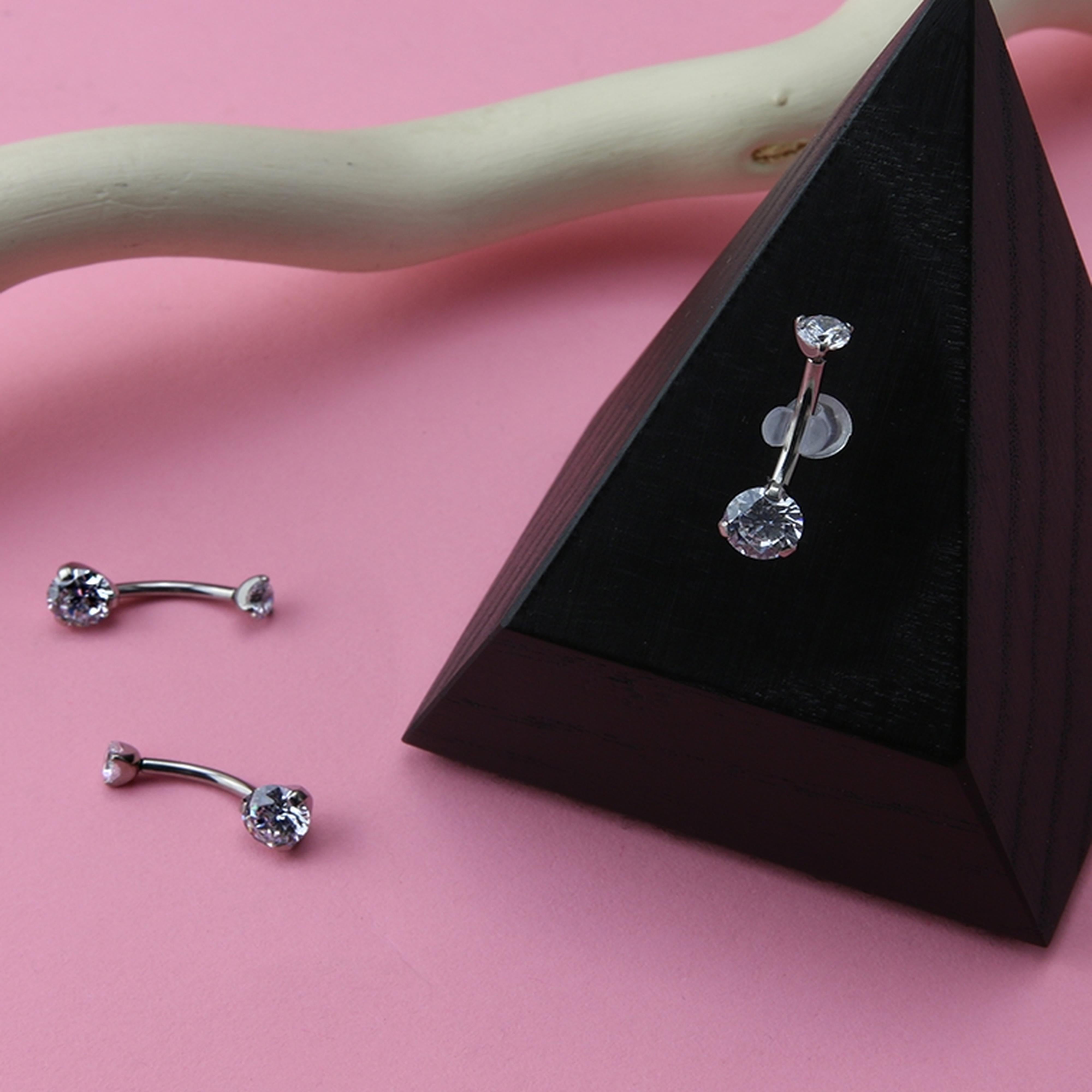 Double CZ Titanium Threadless Belly Button Ring