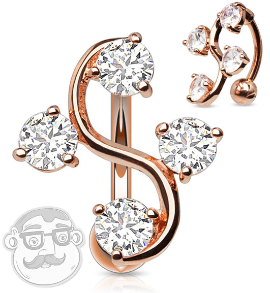 14G Rose Gold CZ Vine Belly Button Ring