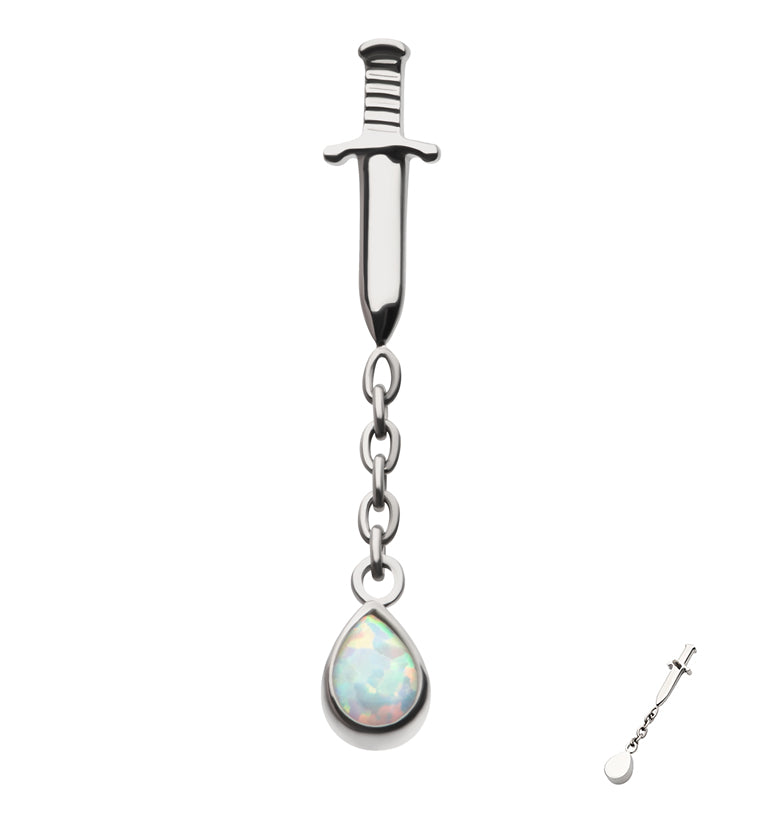 Dagger Dangle Chain Teardrop White Opalite Internally Threaded Titanium Top